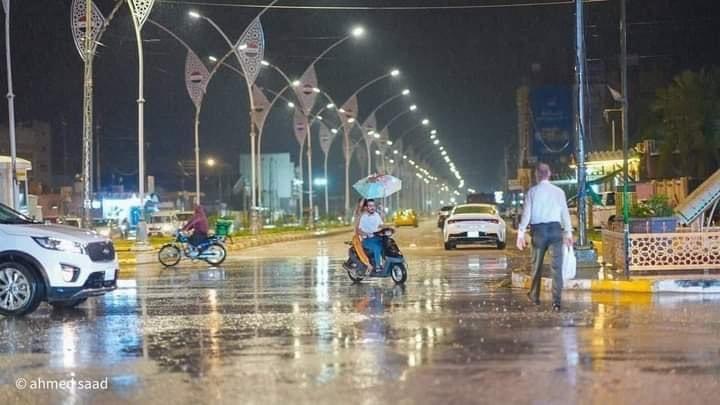 بالفيديو  هطول امطار غزيرة في محافظة ذي قار الان.